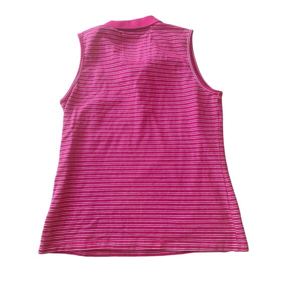 Women’s Ariat Pink Striped Sleeveless Polo Shirt Button Front Size Large - Picture 2 of 5